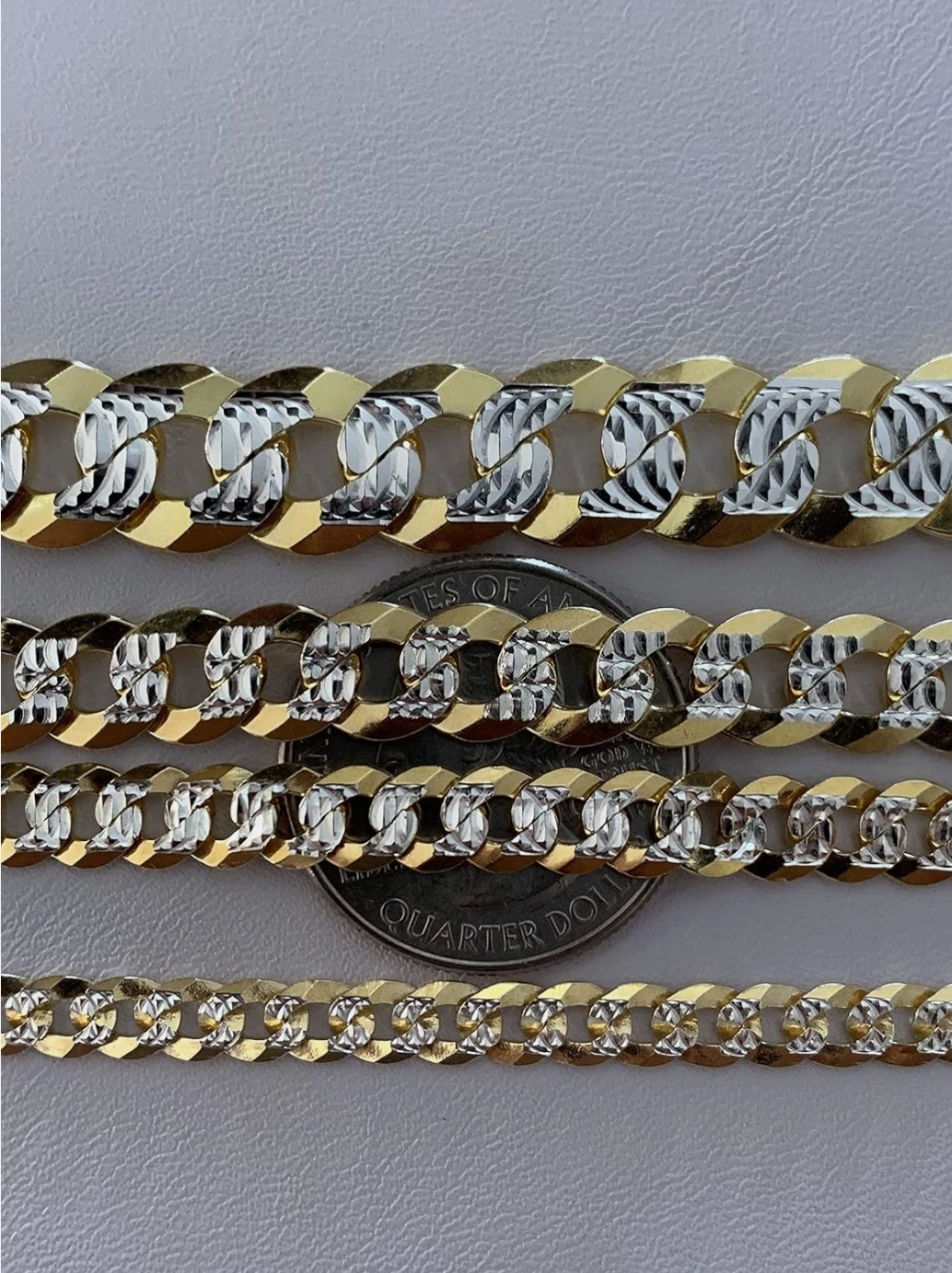 Flat Curb Cuban Chain Necklace - Two Tone Diamond Cut 14k Gold Vermeil 925 Sterling Silver