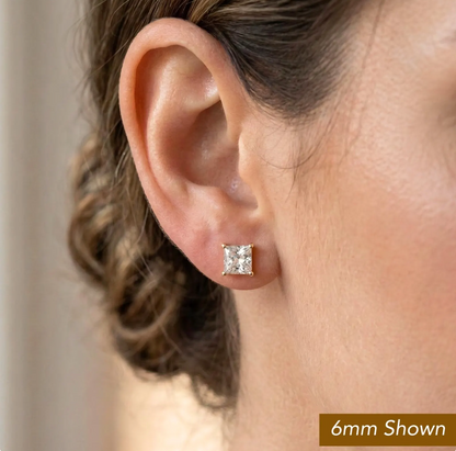 14 Karat Yellow Gold Square Silicone Backing CZ Stud Earring