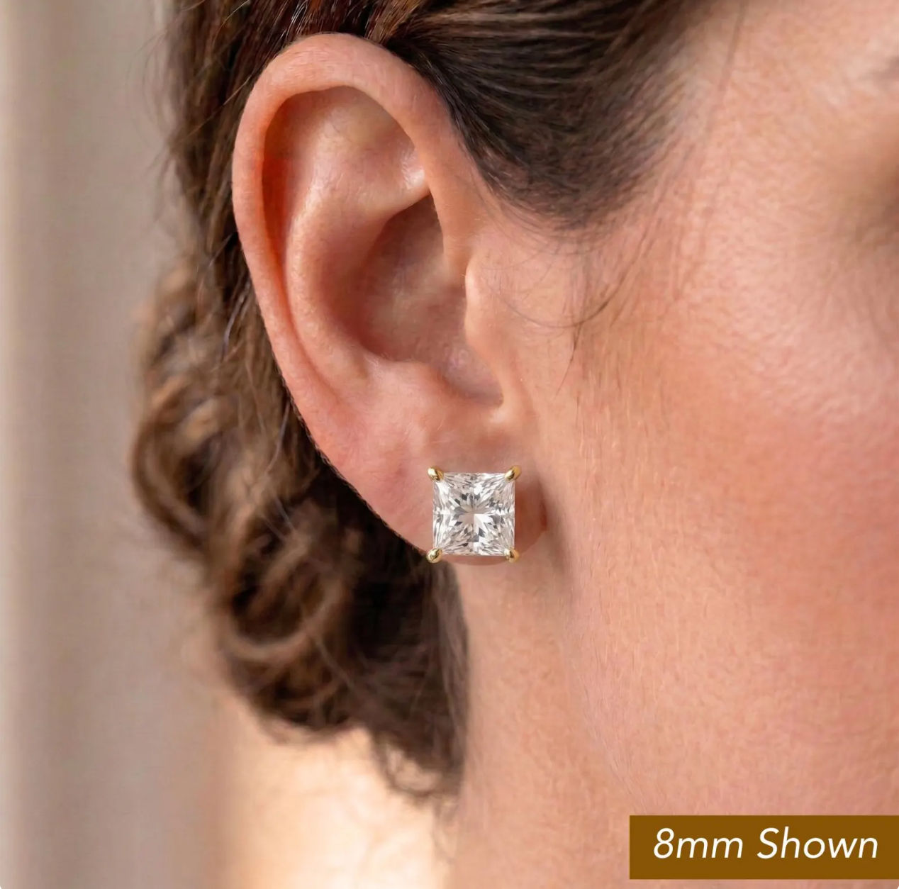 14 Karat Yellow Gold Square Silicone Backing CZ Stud Earring