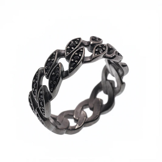 Black Rhodium Plated 925 Sterling Silver Men's Cuban Black CZ 7mm Ring