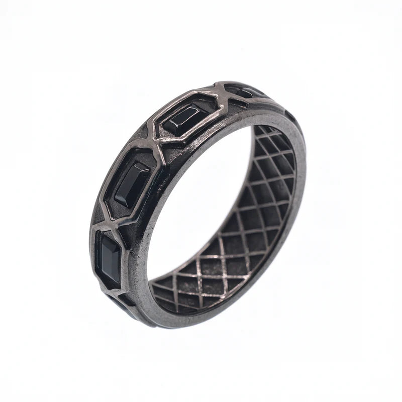 Black Rhodium Plated 925 Sterling Silver Men's Baguette Black CZ 7mm Ring