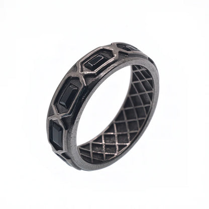Black Rhodium Plated 925 Sterling Silver Men's Baguette Black CZ 7mm Ring