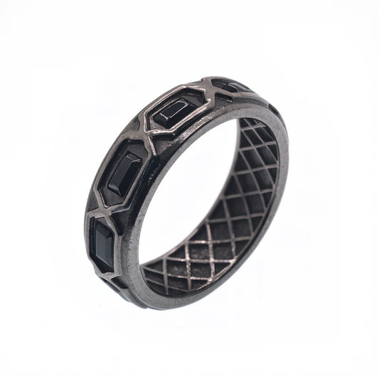 Black Rhodium Plated 925 Sterling Silver Men's Baguette Black CZ 7mm Ring