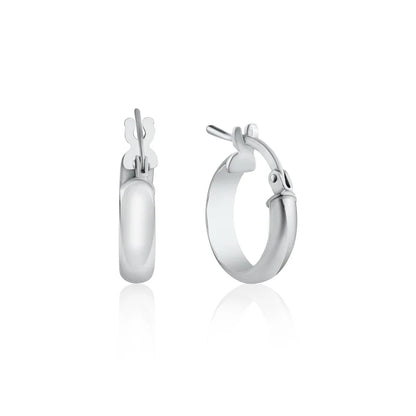 Rhodium Plated 925 Sterling Silver Silver Dome 3.5mm Hoop Earring