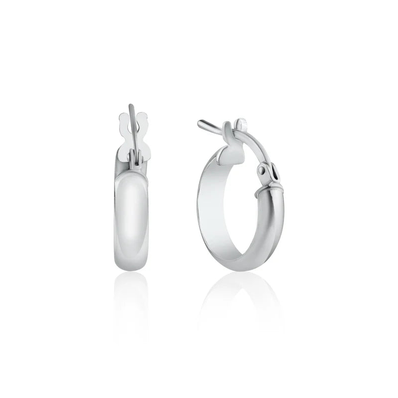 Rhodium Plated 925 Sterling Silver Silver Dome 3.5mm Hoop Earring