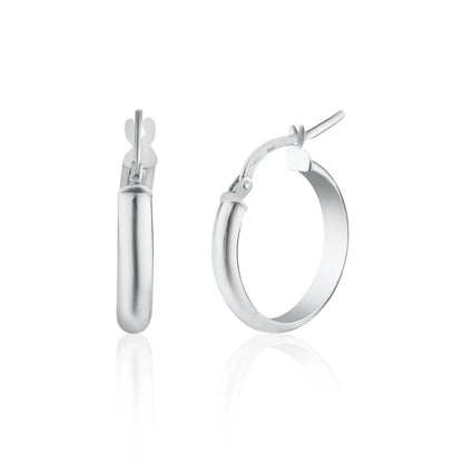 Rhodium Plated 925 Sterling Silver Silver Dome 3.5mm Hoop Earring