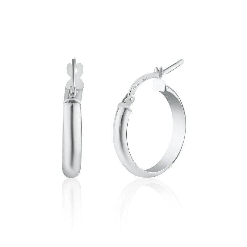 Rhodium Plated 925 Sterling Silver Silver Dome 3.5mm Hoop Earring