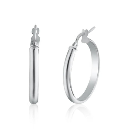 Rhodium Plated 925 Sterling Silver Silver Dome 3.5mm Hoop Earring