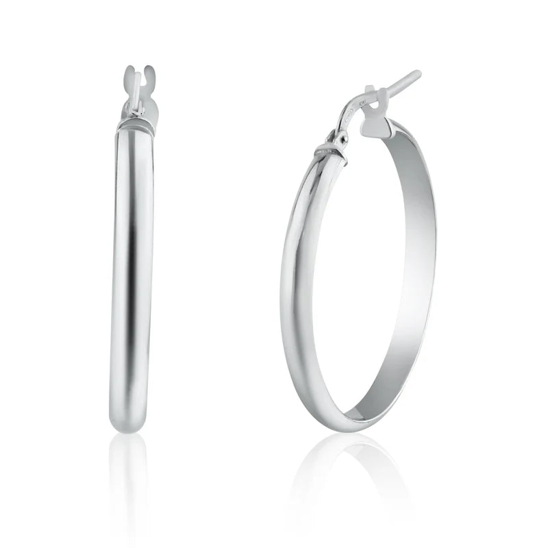 Rhodium Plated 925 Sterling Silver Silver Dome 3.5mm Hoop Earring