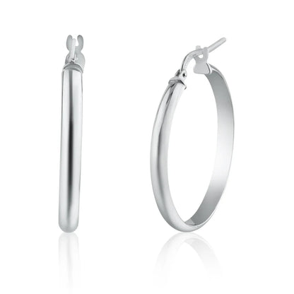 Rhodium Plated 925 Sterling Silver Silver Dome 3.5mm Hoop Earring