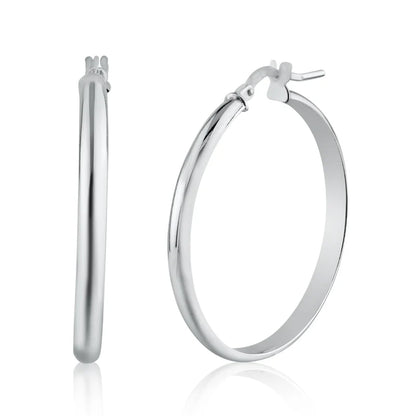 Rhodium Plated 925 Sterling Silver Silver Dome 3.5mm Hoop Earring