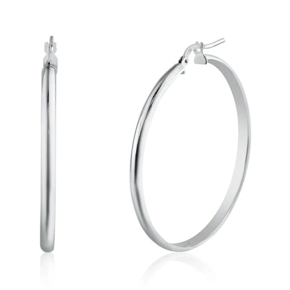 Rhodium Plated 925 Sterling Silver Silver Dome 3.5mm Hoop Earring