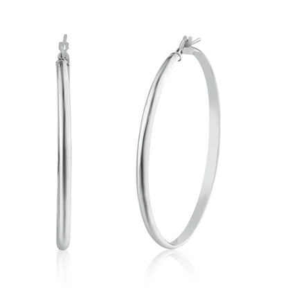 Rhodium Plated 925 Sterling Silver Silver Dome 3.5mm Hoop Earring