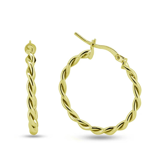 Gold Plated 925 Sterling Silver Silver Twisted Hoop Earrings