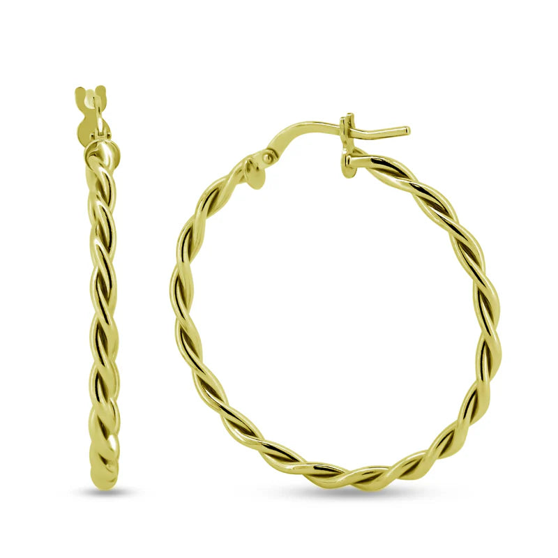 Gold Plated 925 Sterling Silver Silver Twisted Hoop Earrings