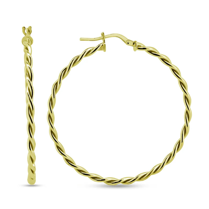 Gold Plated 925 Sterling Silver Silver Twisted Hoop Earrings