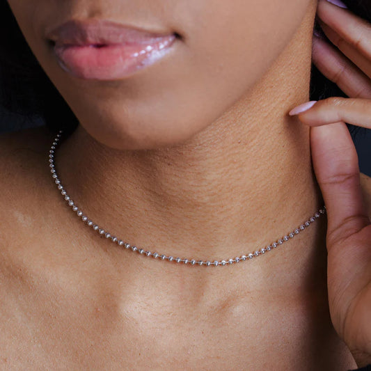 Rhodium Plated Wave Design Diamond Cut Bead Chain Necklace 2mm – 16"–24" – Made in Italy