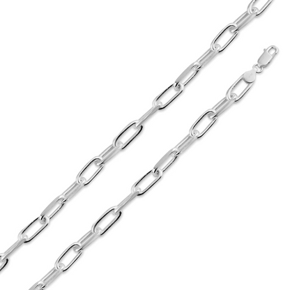 925 Sterling Silver Diamond Cut Paperclip Link 7mm Chain Made in Italy