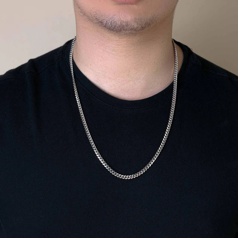 925 Sterling Silver Rhodium Plated Miami Cuban Link Necklace or Bracelet – 5mm – 8"–30" – Made in Italy