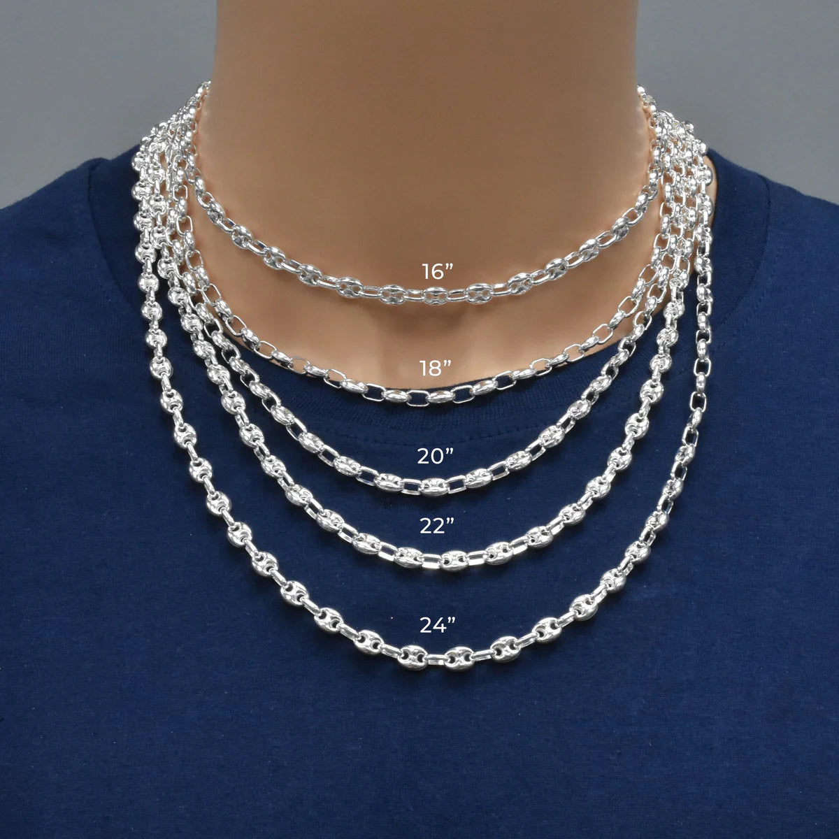 Puffed Gucci Mariner Chain Necklace or Bracelet – 925 Sterling Silver – 6mm to 11mm – Made in Italy