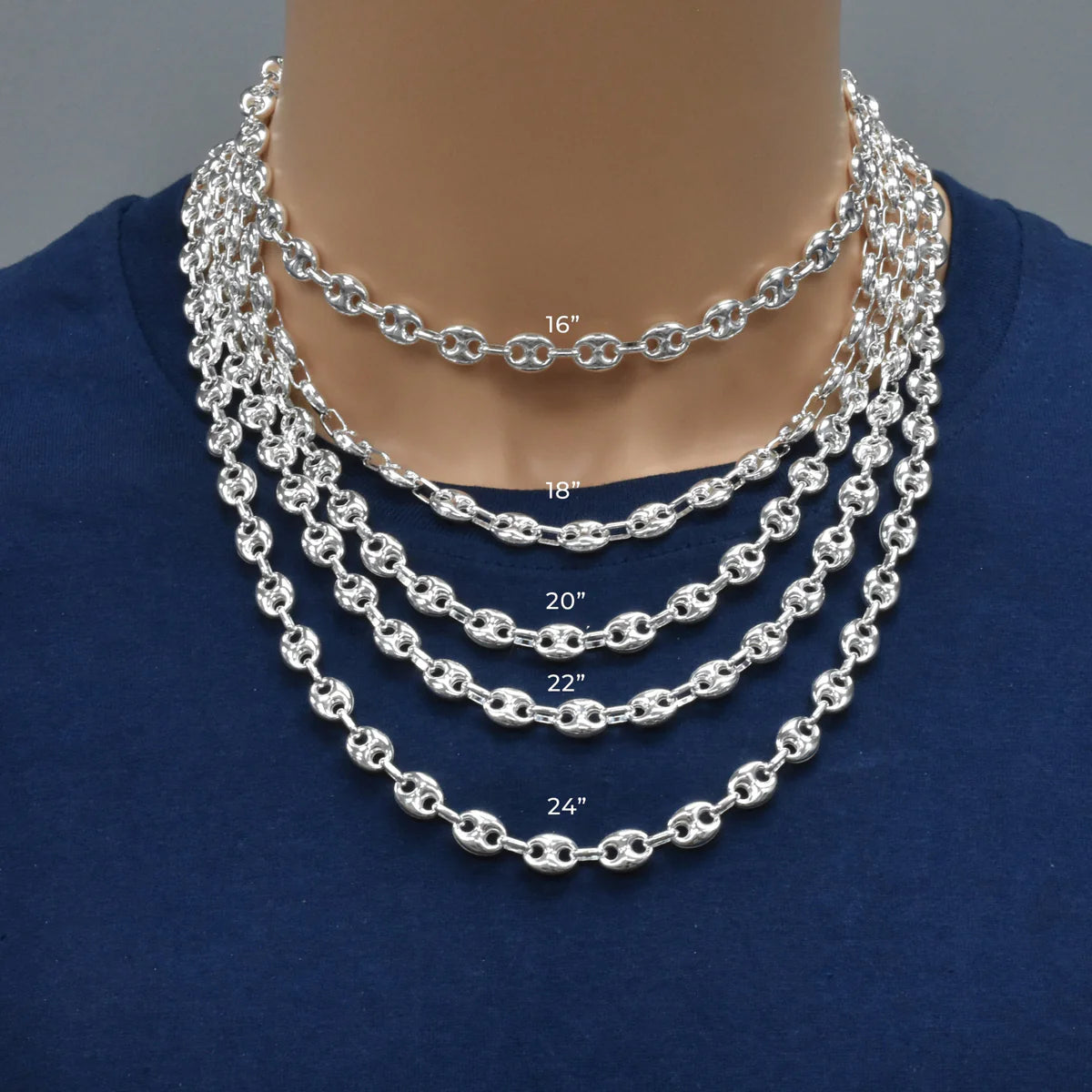 Puffed Gucci Mariner Chain Necklace or Bracelet – 925 Sterling Silver – 6mm to 11mm – Made in Italy