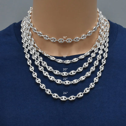 Puffed Gucci Mariner Chain Necklace or Bracelet – 925 Sterling Silver – 6mm to 11mm – Made in Italy