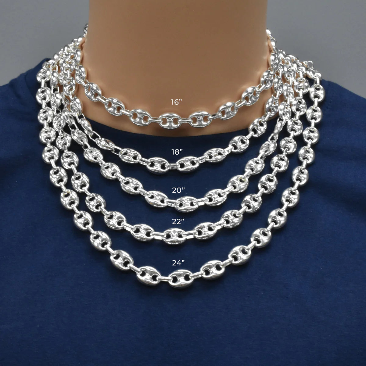 Puffed Gucci Mariner Chain Necklace or Bracelet – 925 Sterling Silver – 6mm to 11mm – Made in Italy