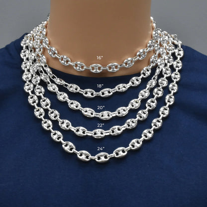 Puffed Gucci Mariner Chain Necklace or Bracelet – 925 Sterling Silver – 6mm to 11mm – Made in Italy