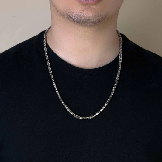 Rhodium Plated 925 Sterling Silver Round Franco Chain 4mm Made in Italy