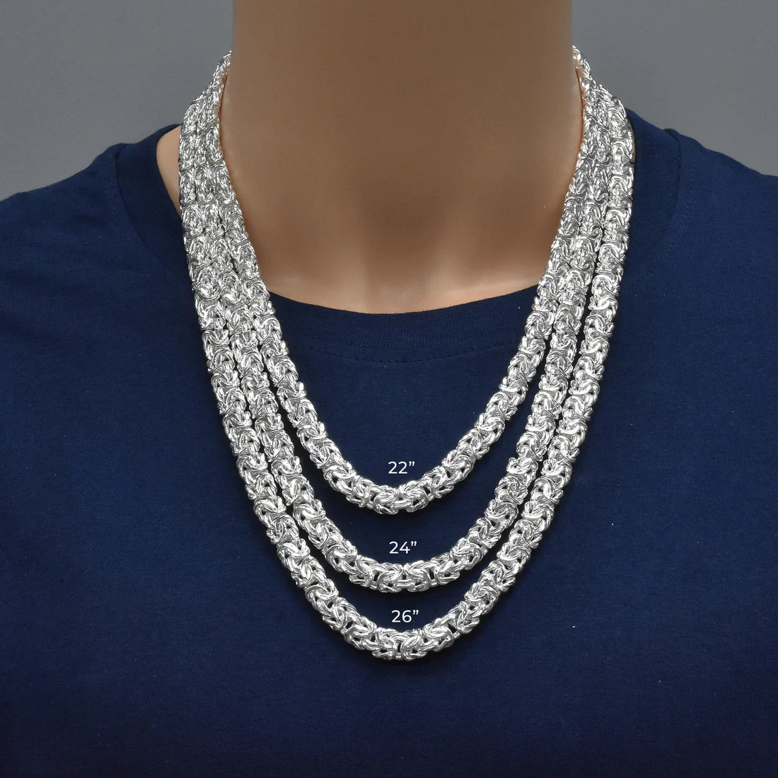 Real Solid 925 Sterling Silver Anti Tarnish Flat Byzantine Chain Men Necklace 8-11mm 8-30" Made in Italy