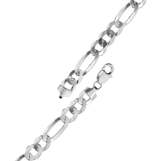925 Sterling Silver Rhodium Plated Super Flat Figaro Chain or Bracelet – 5mm – Made in Italy