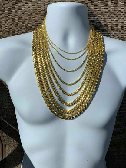 Miami Cuban Link Chain Necklace Lobster Clasp - Yellow Gold Vermeil 925 Sterling Silver - 16"-30" - 2mm-12mm