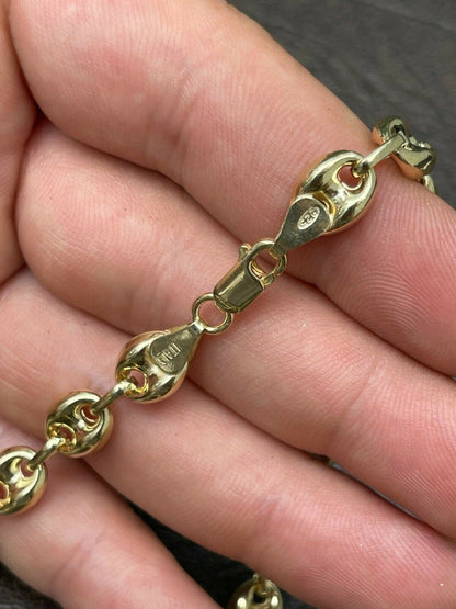 Puffed Gucci Mariner Chain Necklace or Bracelet – 14k Gold Vermeil 925 Sterling Silver – 7mm – Made in Italy