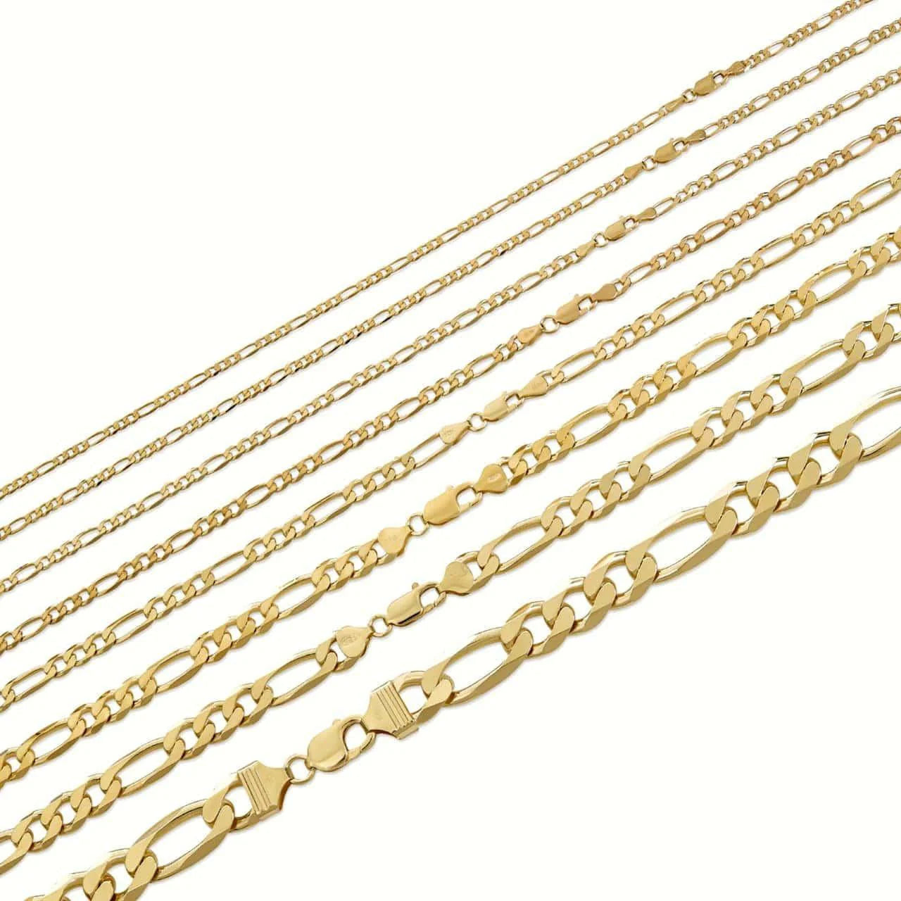 Figaro Flat Link Chain Necklace Or Bracelet - 14k Gold Vermeil 925 Sterling Silver - 7"-26" - 5mm-9mm