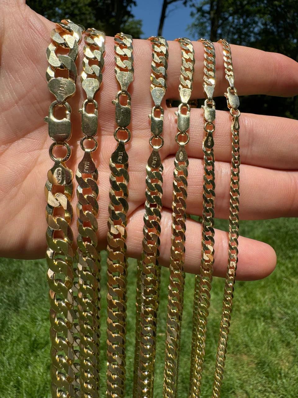 Flat Curb Cuban Chain Necklace - 14k Gold Vermeil 925 Sterling Silver - 16"-24" - 2mm-6mm Italy