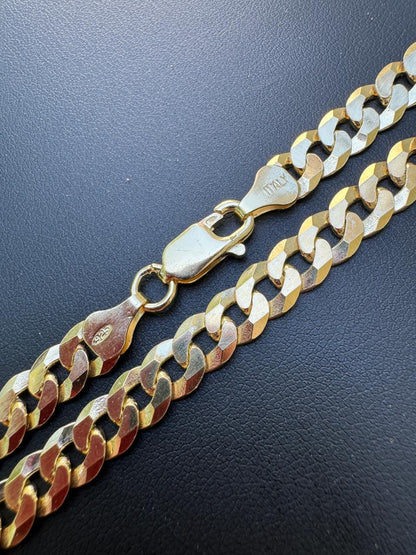 Flat Curb Cuban Chain Necklace - 14k Gold Vermeil 925 Sterling Silver - 16"-24" - 2mm-6mm Italy