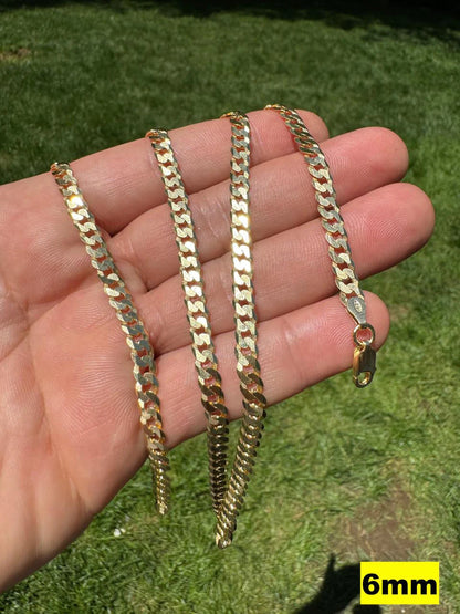 Flat Curb Cuban Chain Necklace - 14k Gold Vermeil 925 Sterling Silver - 16"-24" - 2mm-6mm Italy