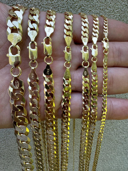 Flat Curb Cuban Chain Necklace - 14k Gold Vermeil 925 Sterling Silver - 16"-24" - 2mm-6mm Italy
