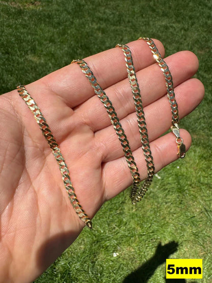 Flat Curb Cuban Chain Necklace - 14k Gold Vermeil 925 Sterling Silver - 16"-24" - 2mm-6mm Italy