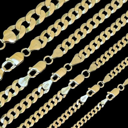 Flat Curb Cuban Chain Necklace - 14k Gold Vermeil 925 Sterling Silver - 16"-24" - 2mm-6mm Italy