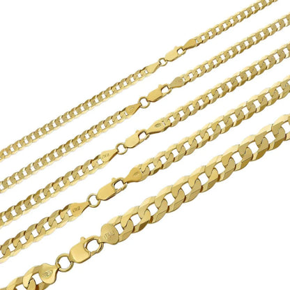 Flat Curb Cuban Chain Necklace - 14k Gold Vermeil 925 Sterling Silver - 16"-24" - 2mm-6mm Italy