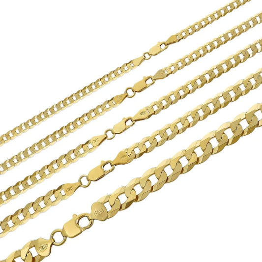 Flat Curb Cuban Chain Necklace - 14k Gold Vermeil 925 Sterling Silver - 16"-24" - 2mm-6mm Italy