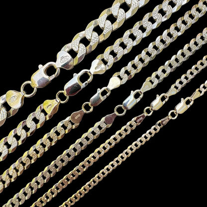 Flat Curb Cuban Chain Necklace - Two Tone Diamond Cut 14k Gold Vermeil 925 Sterling Silver