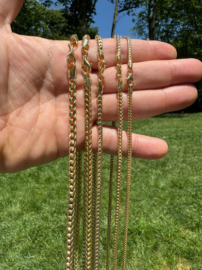 Franco Link Chain Necklace - 14k Gold Vermeil 925 Sterling Silver - 8"-30" - 1.3mm-7mm