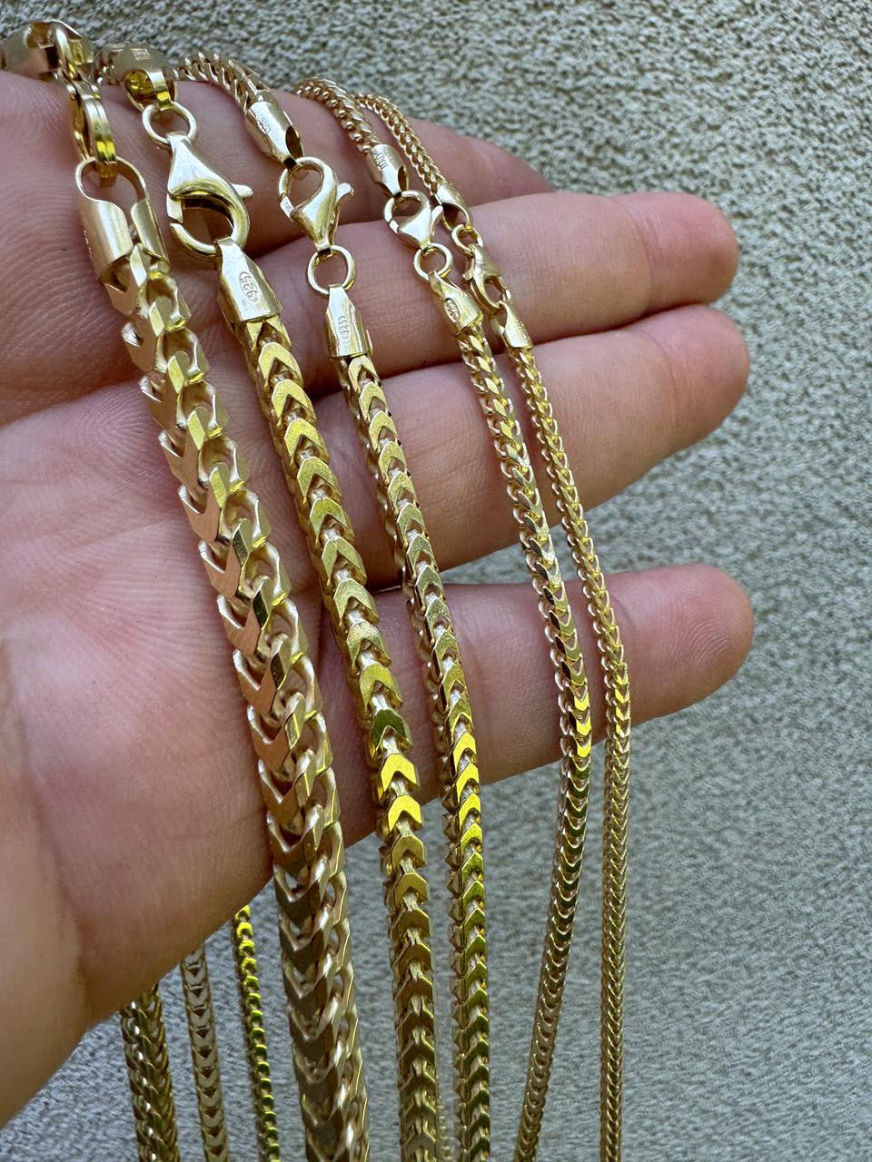 Franco Link Chain Necklace - 14k Gold Vermeil 925 Sterling Silver - 8"-30" - 1.3mm-7mm