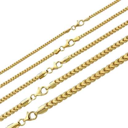 Franco Link Chain Necklace - 14k Gold Vermeil 925 Sterling Silver - 8"-30" - 1.3mm-7mm