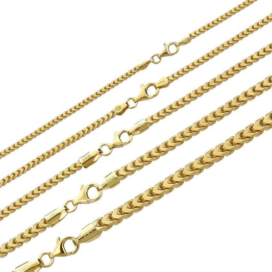 Franco Link Chain Necklace - 14k Gold Vermeil 925 Sterling Silver - 8"-30" - 1.3mm-7mm