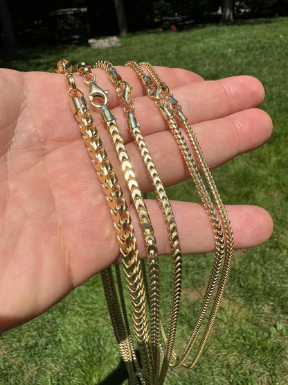 Franco Link Chain Necklace - 14k Gold Vermeil 925 Sterling Silver - 8"-30" - 1.3mm-7mm