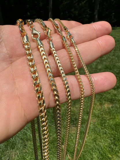 Franco Link Chain Necklace - 14k Gold Vermeil 925 Sterling Silver - 8"-30" - 1.3mm-7mm