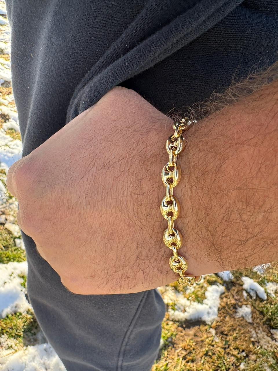 Puffed Gucci Mariner Chain Necklace or Bracelet – 14k Gold Vermeil 925 Sterling Silver – 7mm – Made in Italy